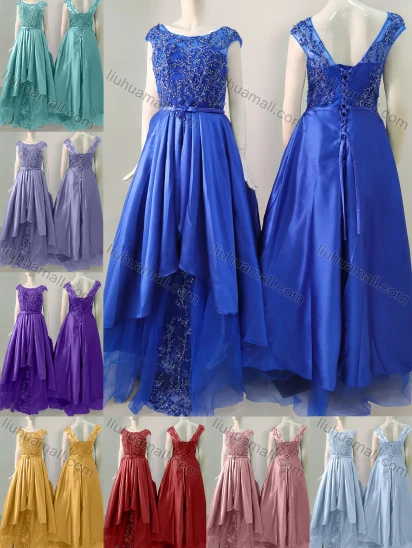 Wholesale Women's Elegant Wedding Bateau Neck Cap Sleeve Lace Up Pearl Decor Splicing Floor Length Bridesmaid Dress 2210#