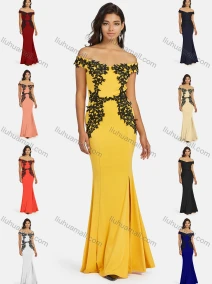 Wholesale Women's Elegant Off Shoudler Appliques Mermaid Evening Dress, LIUHUA CLOTHING WHOLESALE