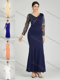 Wholesale Women's Elegant Mesh Sleeve Wrap Sequin Appliques Mermaid Evening Dress 5047#, LIUHUA CLOTHING WHOLESALE