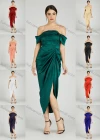 Wholesale Women's Elegant Off Shoulder Cap Sleeve Ruched Wrap Hem Evening Dress 805# - Liuhuamall