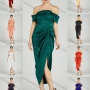 Wholesale Women's Elegant Off Shoulder Cap Sleeve Ruched Wrap Hem Evening Dress 805# preview