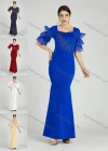 Wholesale Women's Elegant Layered Sleeve Pearl Decor Sequin Applique Mermaid Evening Dress 5025# - Liuhuamall