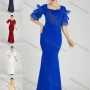 Wholesale Women's Elegant Layered Sleeve Pearl Decor Sequin Applique Mermaid Evening Dress 5025# preview
