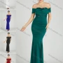 Wholesale Women's Elegant Off Shoulder Cap Sleeve Sequin Applique Mermaid Evening Dress 5045# preview