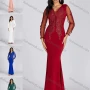 Wholesale Women's Elegant Deep V Neck Sequin Applique Mermaid Evening Dress 5019# preview