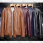 Wholesale Men's Stand Collar Zipper Plain Leather Jacket 9997# preview