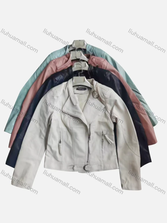 Wholesale Women's Casual Plain Lapel Long Sleeve Zipper PU Leather Jacket