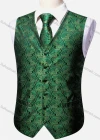 Wholesale Men's Vintage V Neck Allover Print Single Breasted Silky Waistcoat & Necktie 2-piece Set - Liuhuamall