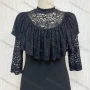 Wholesale Women's Mock Neck Lace Sleeve Lace Cutout Keyhole Blouse preview