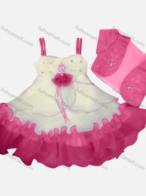 Wholesale Girls Lovely 3D Floral Rhinestone Appliques Ruched Tiered Ruffle Trim Dress With Short Sleeve Crop Cardigan, LIUHUA CLOTHING WHOLESALE