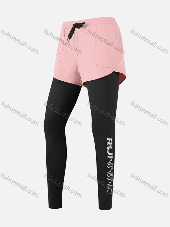 Wholesale Women's 2-in-1 Athletic Workout Letter Print Drawstring Elastic Waist Shorts SP0211#
