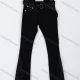 Wholesale Girls' Trendy Plain Rhinestone Decor Frayed Raw Hem Bootcut Jean With Belt 05# Black Clothing Wholesale Market Liuhua