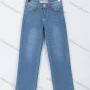 Wholesale Girls' Casual Plain Patch Pocket Wash Button Closure Wide Leg Jeans 04# preview