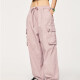 Men's Casual 100%Cotton Plain Flap Pockets Drawstring Unisex Cargo Pants Pink Clothing Wholesale Market -LIUHUA