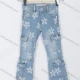 Wholesale Girls' Trendy Floral Print Multiple Flap Pockets Button Closure Bootcut Jeans 01# Light Blue Clothing Wholesale Market Liuhua