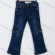 Wholesale Girls' Casual Plain Flap Pockets Button Closure Wash Bootcut Jeans 02# Dark Blue Clothing Wholesale Market Liuhua