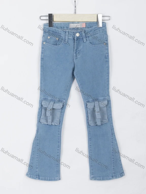 Wholesale Girls' Casual Plain Flap Pockets Button Closure Bootcut Jeans 03#