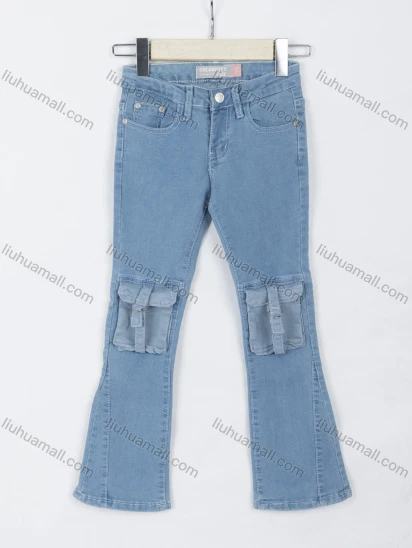 Wholesale Girls' Casual Plain Flap Pockets Button Closure Bootcut Jeans 03#