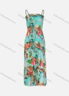 Wholesale Women's Spring Spaghetti Strap Sleeveless Floral Print Pleated Maxi Dress - Liuhuamall