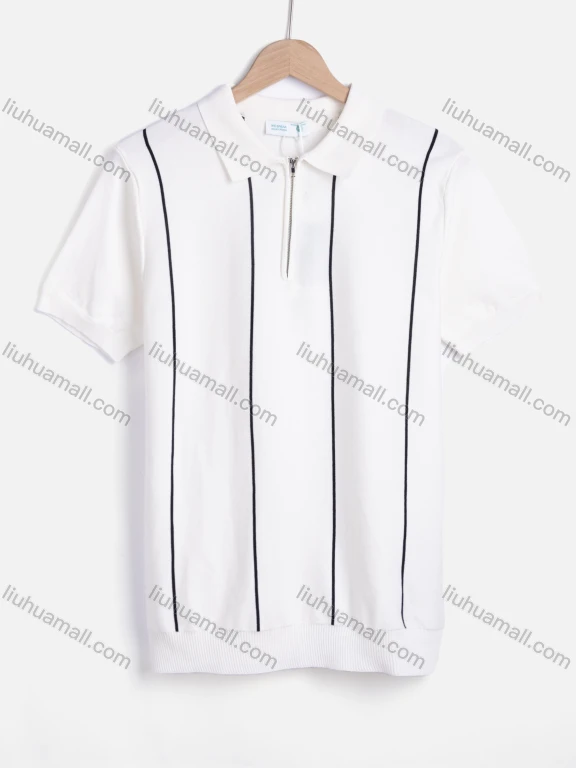 Wholesale Men's Casual Striped Quarter Zip Short Sleeve Henley Shirt C72042#