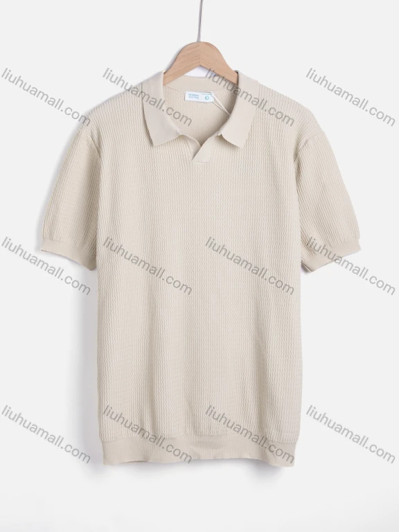 Wholesale Men's Casual Plain Short Sleeve Collared Henley Shirt C72025#