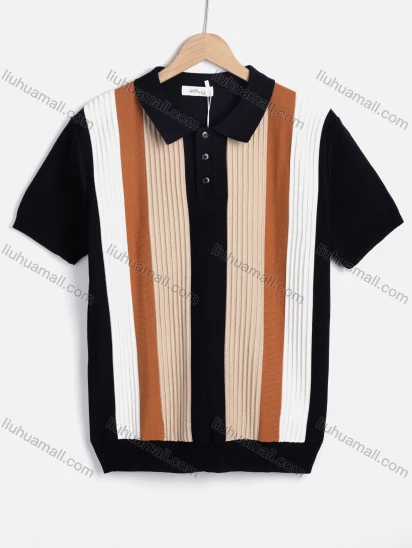 Wholesale Men's Casual Striped Colorblock Short Sleeve Polo Shirt F6177#