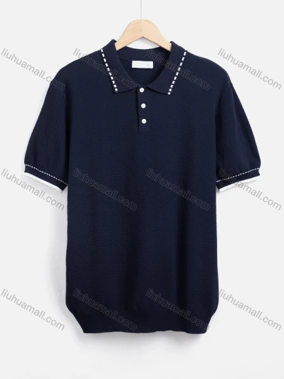 Wholesale Men's Casual Plain Dotted Line Short Sleeve Polo Shirt C72105#