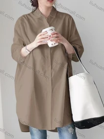 Wholesale 2026 New Striped White Blouse, Women Long Sleeve Mid-length Shirt, European American Style Loose Lazy Design Top, LIUHUA CLOTHING WHOLESALE