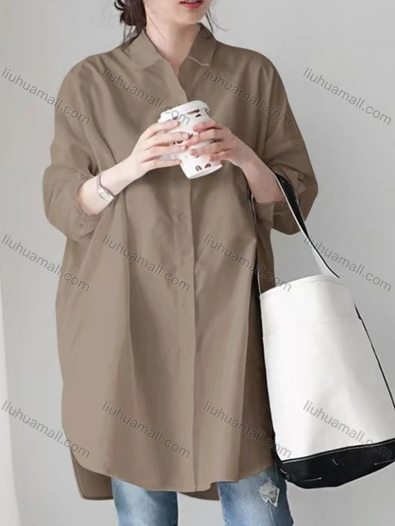 Wholesale 2026 New Striped White Blouse, Women Long Sleeve Mid-length Shirt, European American Style Loose Lazy Design Top