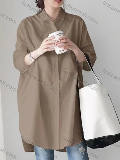 Wholesale 2026 New Striped White Blouse, Women Long Sleeve Mid-length Shirt, European American Style Loose Lazy Design Top