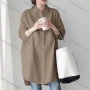Wholesale 2026 New Striped White Blouse, Women Long Sleeve Mid-length Shirt, European American Style Loose Lazy Design Top preview