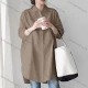 Wholesale 2026 New Striped White Blouse, Women Long Sleeve Mid-length Shirt, European American Style Loose Lazy Design Top Camel Clothing Wholesale Market Liuhua