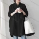Wholesale 2026 New Striped White Blouse, Women Long Sleeve Mid-length Shirt, European American Style Loose Lazy Design Top Black Clothing Wholesale Market Liuhua