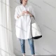 Wholesale 2026 New Striped White Blouse, Women Long Sleeve Mid-length Shirt, European American Style Loose Lazy Design Top White Clothing Wholesale Market Liuhua