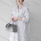 Wholesale 2026 New Striped White Blouse, Women Long Sleeve Mid-length Shirt, European American Style Loose Lazy Design Top Camouflage Clothing Wholesale Market Liuhua