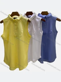 Wholesale Women's Casual Collared Sleeveless Button Front Curved Hem Plain Top 002#, LIUHUA CLOTHING WHOLESALE
