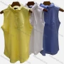 Wholesale Women's Casual Collared Sleeveless Button Front Curved Hem Plain Top 002# preview