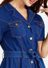 Wholesale Women's Plus Size Casual Lapel Button Front Belted Denim Shirt Dress - Liuhuamall