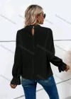 Wholesale Women's Casual Plain Stand Collar Ruched Long Sleeve Blouse - Liuhuamall