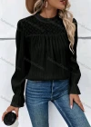 Wholesale Women's Casual Plain Stand Collar Ruched Long Sleeve Blouse - Liuhuamall
