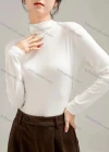 Wholesale Women's Casual Plain Mock Neck Long Sleeve Top 205# - Liuhuamall