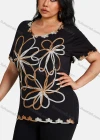 Wholesale Women's Elegant Round Neck Gradient Floral Embroidery Short Sleeve T-Shirt - Liuhuamall