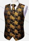 Wholesale Men's Vintage Floral Print V Neck Single Breasted Silky Waistcoat & Necktie 2-piece Set - Liuhuamall