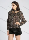 Wholesale Women's Fashion Chiffon Stand Collar Allover Print Button Front Long Sleeve Blouse - Liuhuamall
