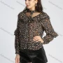 Wholesale Women's Fashion Chiffon Stand Collar Allover Print Button Front Long Sleeve Blouse preview