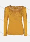 Wholesale Women's Casual Plain Rhinestone Long Sleeve Embroidered Mesh Sweetheart Neck Top - Liuhuamall