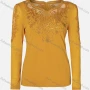 Wholesale Women's Casual Plain Rhinestone Long Sleeve Embroidered Mesh Sweetheart Neck Top preview