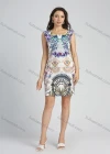 Wholesale Women's Casual Bateau Neck Floral Print Rhinestone Zip Back Short Tank Dress - Liuhuamall