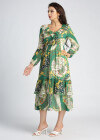 Wholesale Women's Chiffon V Neck Allover Paisley Print Ruffle Trim High Waist Long Sleeve Midi Dress - Liuhuamall
