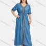 Wholesale Women's Casual Elegant V Neck Embroidery Rhinestone Half Sleeve Drawstring Maxi Dress preview